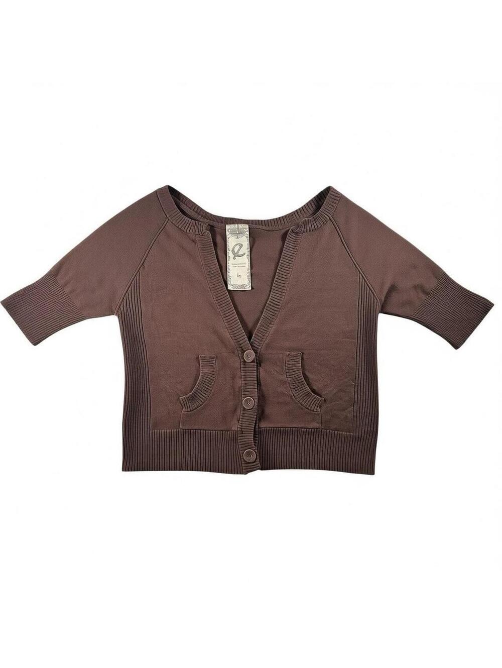 Retro Brown Cropped Knit Cotton Cardigan Shrug